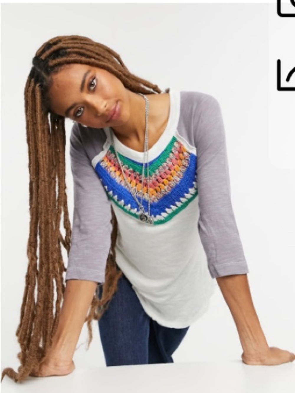 Free people spring Bound Crochet Detail Top In Blue Multi size medium tiny flaw